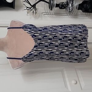 Myne, Size 2, Blue and Cream Patterned Camisole, Braided Straps, EUC